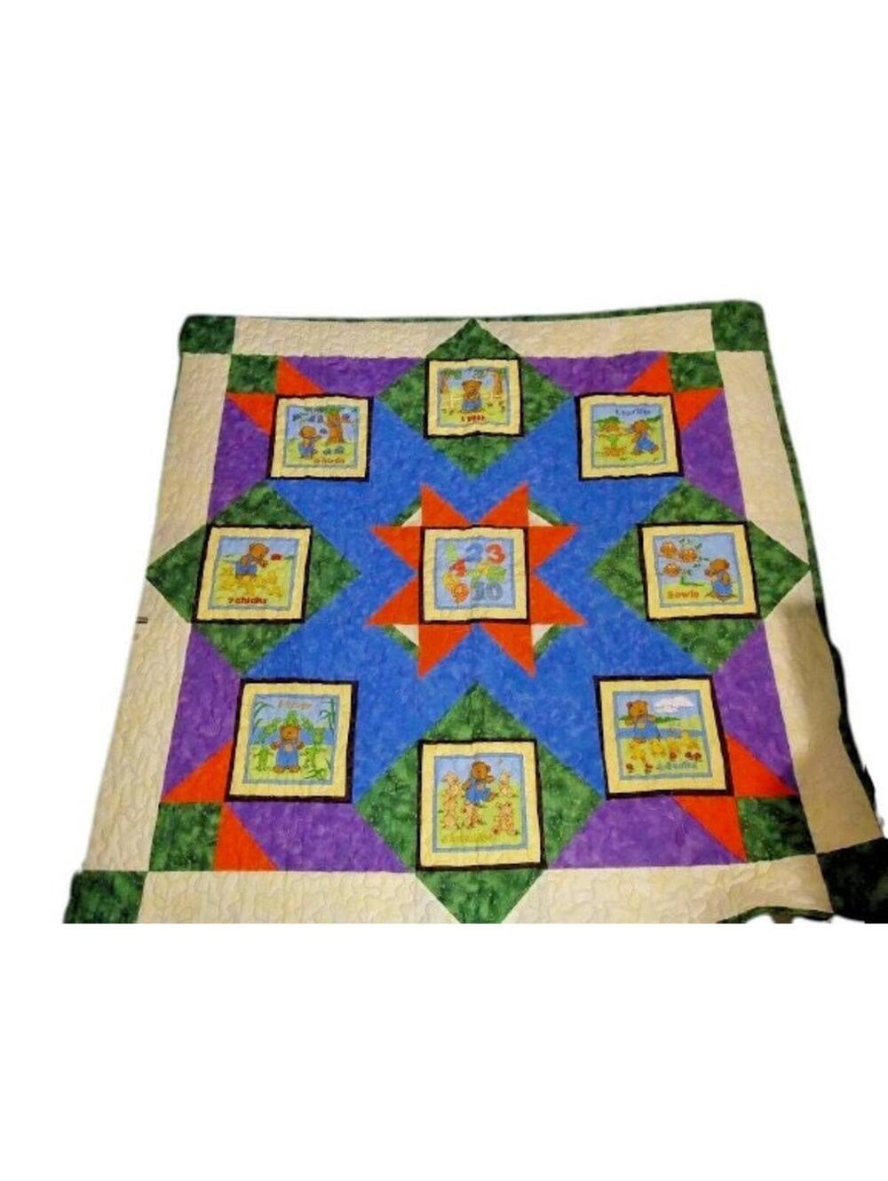 Baby Toddler Quilt Crib Blanket Handmade Counting Teddy Bears Colorful 47"x46"